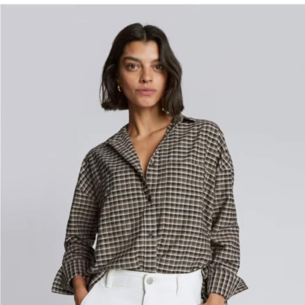 Everlane Boxy Oxford in Falcon Plaid
